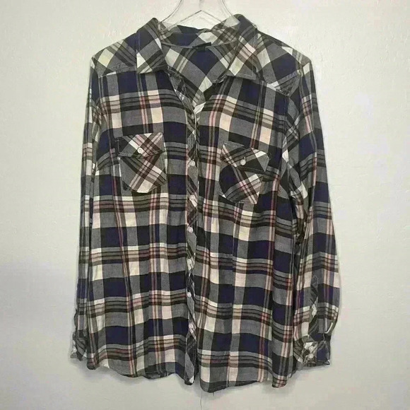 Torrid Blue Plaid Slim Fit Button Up Long Sleeve Top 2 2X 18/20 - Picture 2 of 5